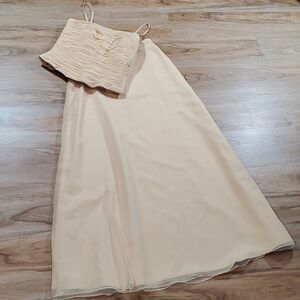 🦋Impression Pale Yellow Ruched Spaghetti Strap Two Piece Formal Dress Size 10